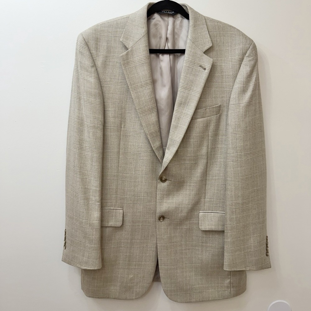 JoS A Banks Plaid Blazer‎ 41 Lg Silk Camel Hair Classic Old Money